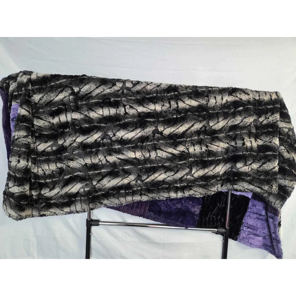 Minky Mamas Patchwork Luxe Minky Blanket 78x57 Purple Black Hide Plush Throw